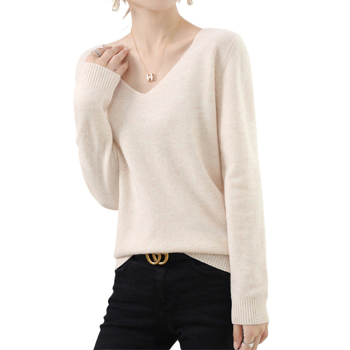 Damen V-Ausschnitt Pullover in Kaschmir-Optik mit legerem Schnitt und Rippbündchen Drune