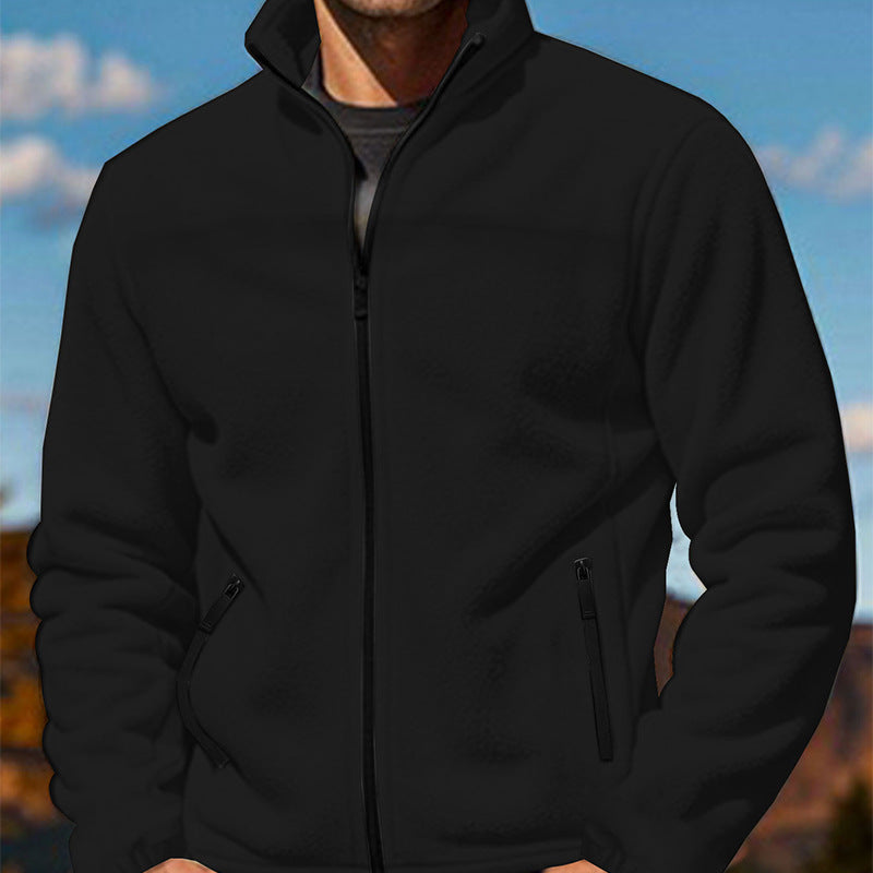 Herren Fleece-Übergangsjacke mit Stehkragen, durchgehendem Reißverschluss und Reißverschlusstaschen Drune