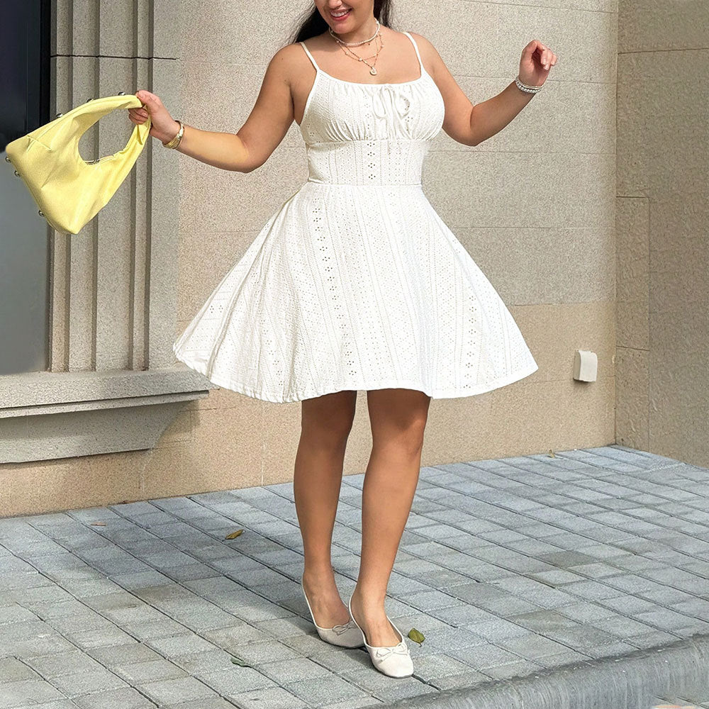Damen Sommerliches Blütenmuster-Kleid mit Taillenband und Spitzenelementen Drune