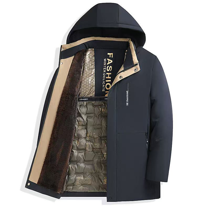 Herren Warm gefütterte Steppjacke mit Kapuze Drune