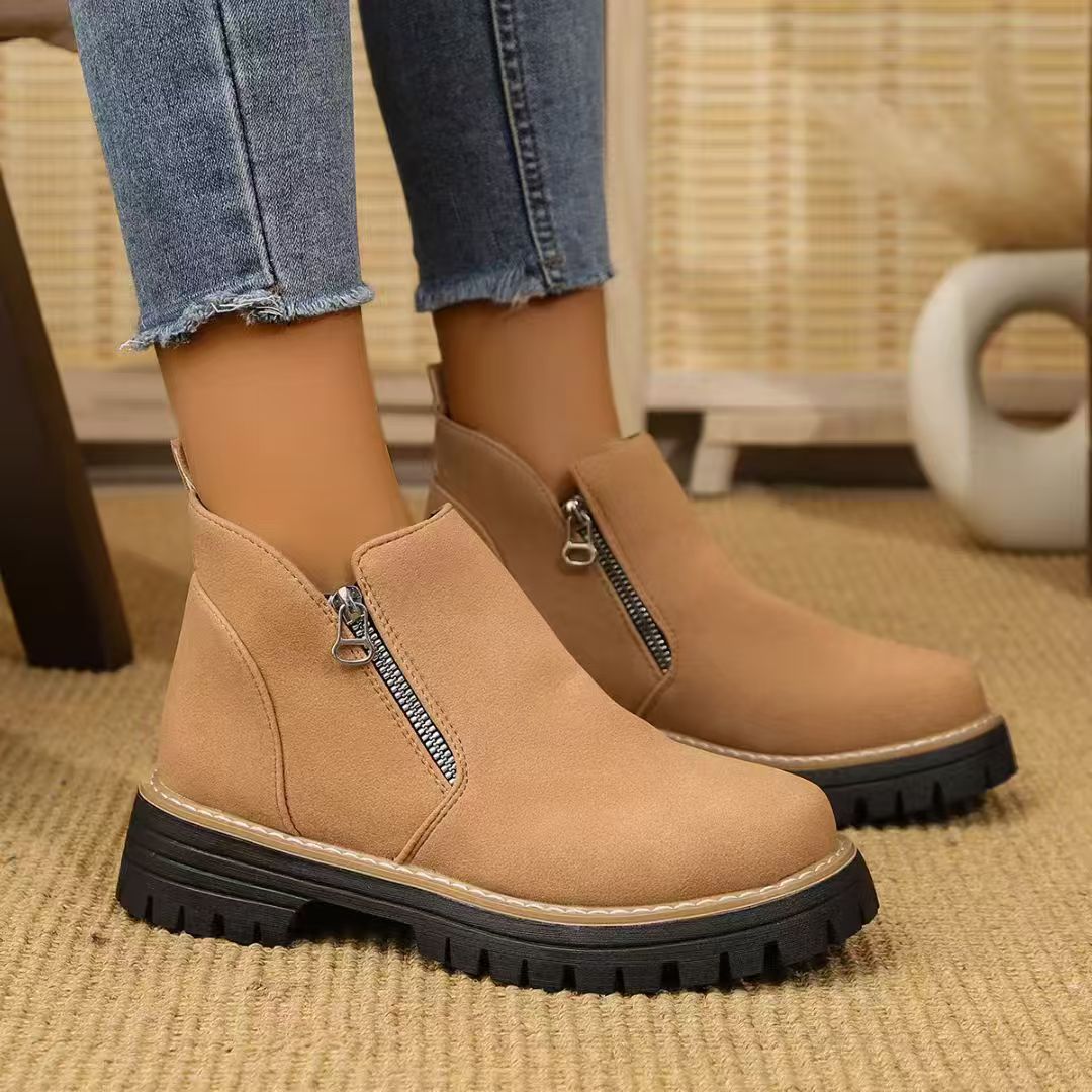 Damen Warme Chelsea-inspirierte Stiefelette mit seitlichem Reißverschluss und grober Profilsohle Drune