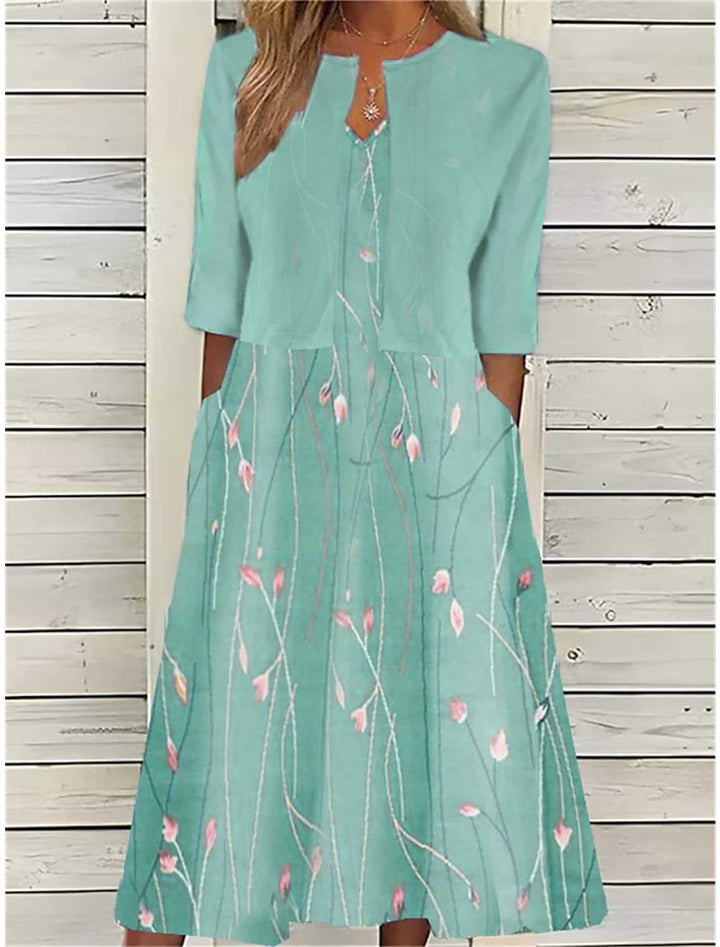 Damen luftiges Kleid mit floralem Design und praktischen Taschen Drune