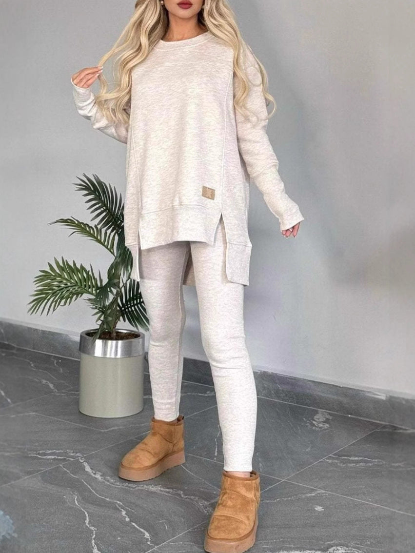 Damen Lässiges Langarm Sweatshirt-Set mit asymmetrischem Schnitt und praktischen Taschen Drune