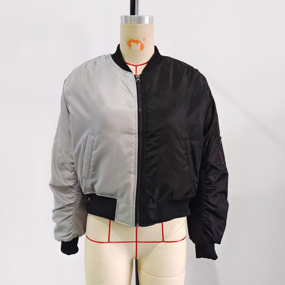 Damen nan zweifarbige Bomberjacke mit Wendeoptik, Reißverschluss, Ärmeltasche und geripptem Saum Drune
