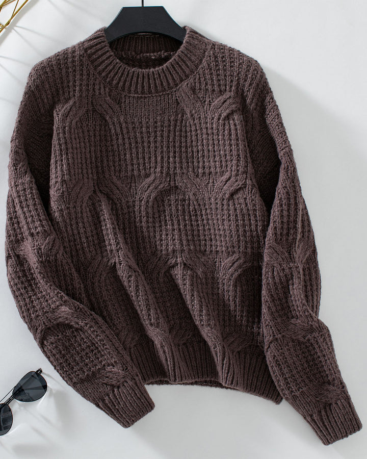 Drune uni Farbe Kabelstrickpullover