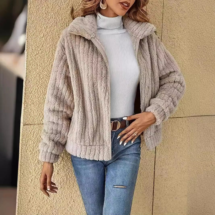 Damen kuschelige Fleecejacke mit modernem Strukturdesign Drune