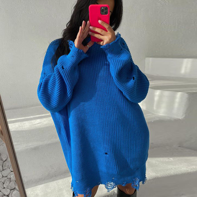 Drune Ripped O Neck Oversized Sweater Kleid