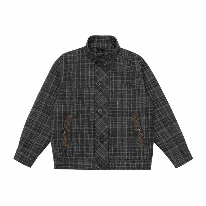 Herren Kurz geschnittene Wollmix-Pufferjacke mit Karomuster und Stehkragen Drune