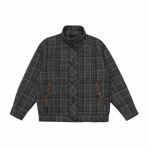 Herren Kurz geschnittene Wollmix-Pufferjacke mit Karomuster und Stehkragen Drune
