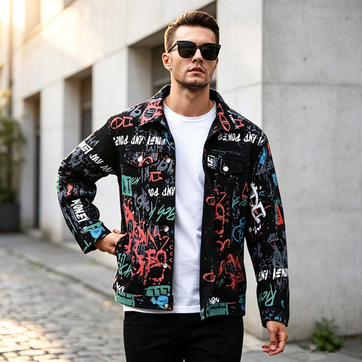 Herren Stilvolle Graffiti-Jeansjacke Drune