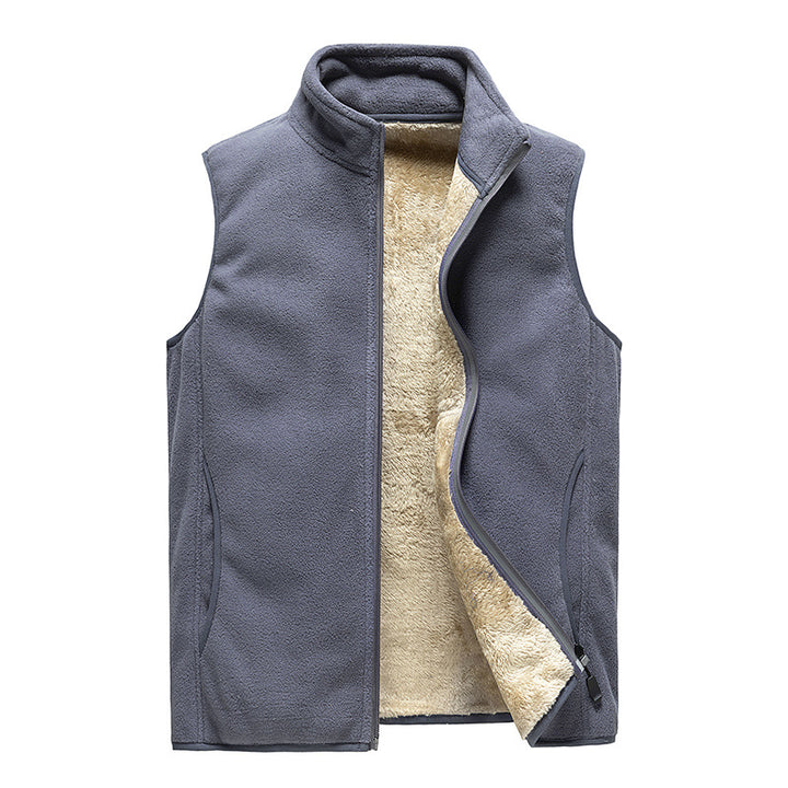 Herren Wärmende Fleece-Thermoweste mit dichter Sherpa‑Fütterung und Hochkragen Drune