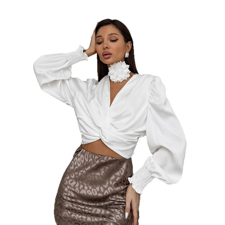 Damen Elegant geschnittenes Blusenshirt mit voluminösen Ärmeln und Knopfdetail Drune