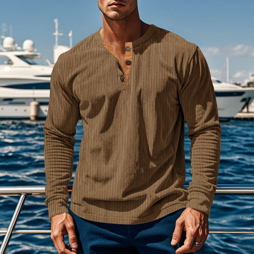 Herren Langarm-Henley-Shirt mit strukturiertem Design und modischen Knöpfen Drune