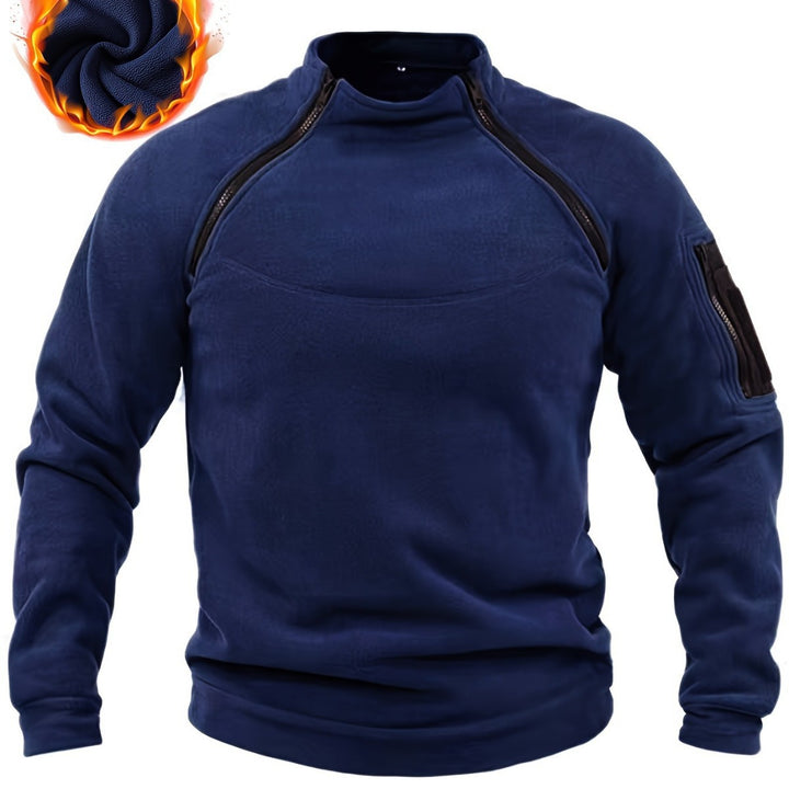 Herren Thermischer Fleece‑Halbzippullover mit Utility‑Ärmeltasche & Schulterreißverschlüssen Drune