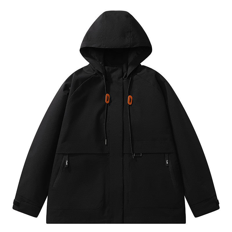 Herren Minimalistische Funktions-Kapuzenjacke mit verdeckten Reißverschlusstaschen & Kordelzug Drune