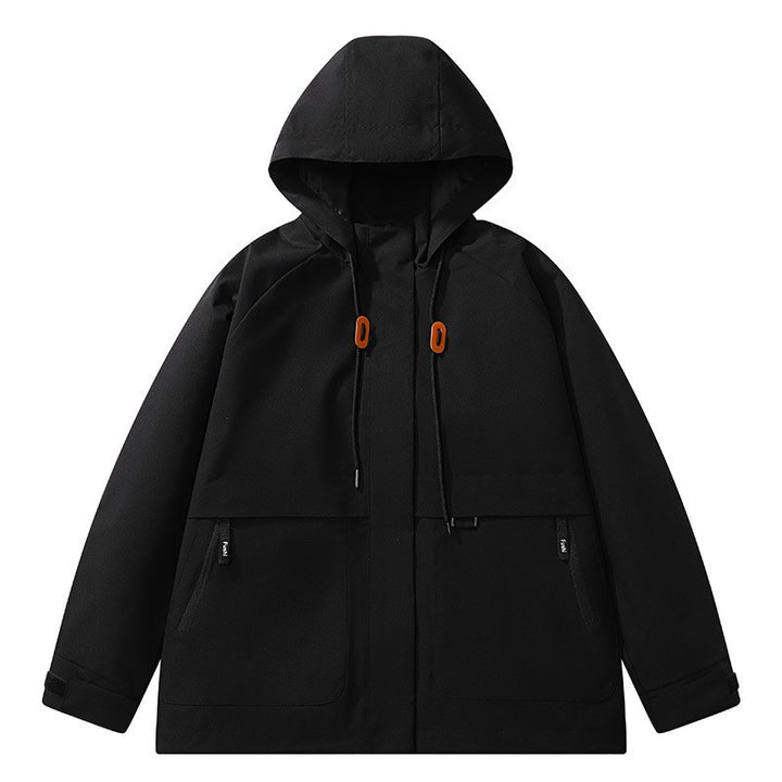 Herren Minimalistische Funktions-Kapuzenjacke mit verdeckten Reißverschlusstaschen & Kordelzug Drune