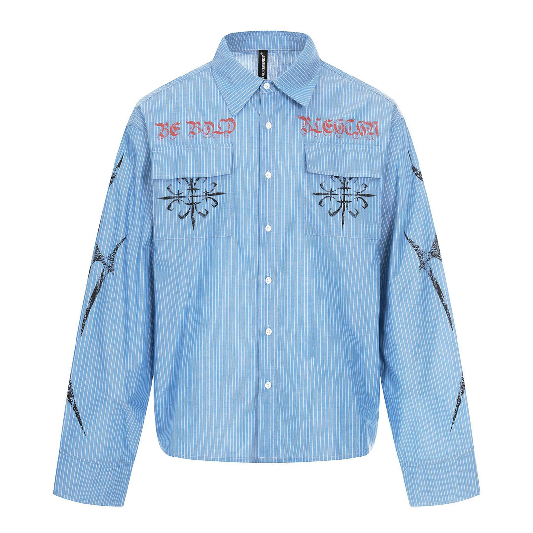 Unisex Oversize-Hemdjacke mit aufgesetzten Brusttaschen und dekorativen Printdetails Drune