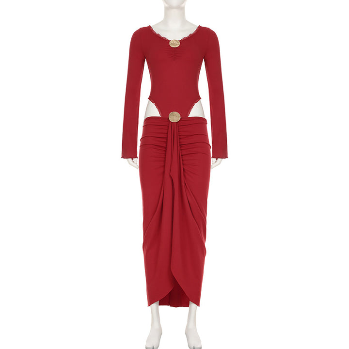 Damen eleganter Wickelrock mit glanzvollem Knopfdetail Drune
