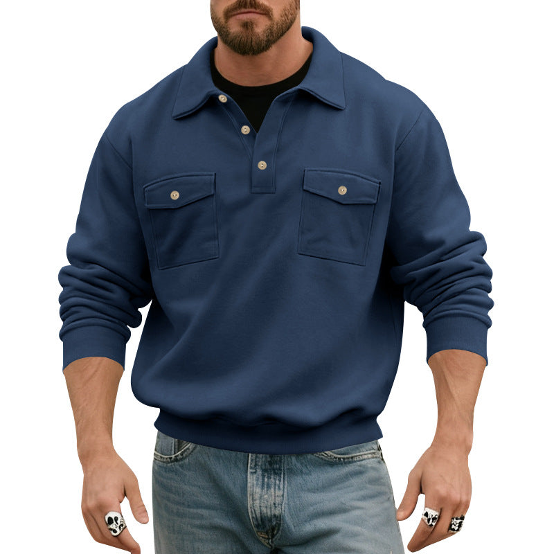 Herren nan Polokragen Sweatshirt mit aufgesetzten Brusttaschen und gerippten Bündchen Drune
