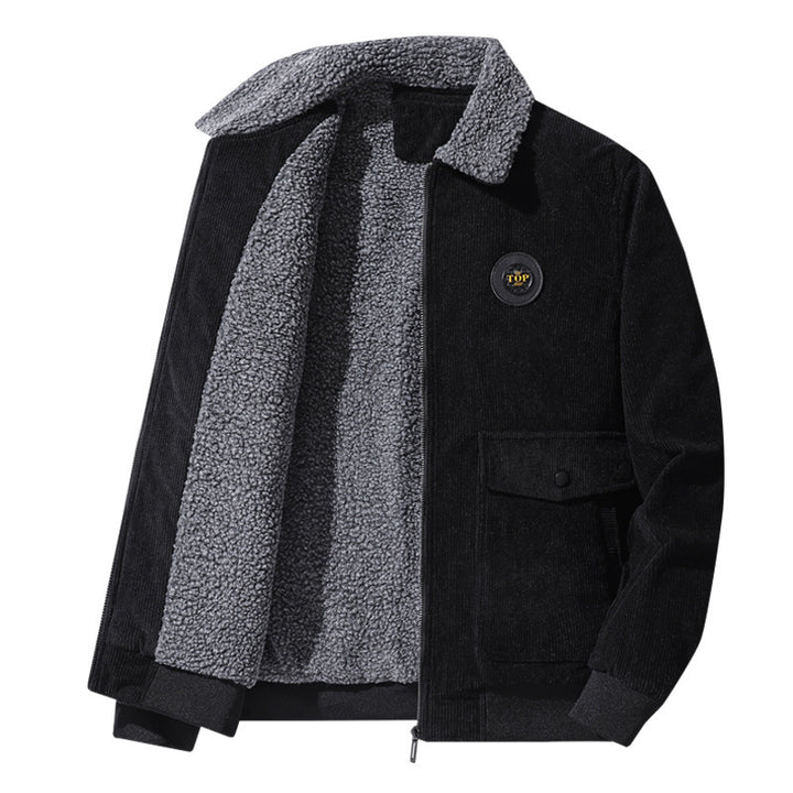 Herren nan Cordjacke im Bomberstil mit Teddykragen, aufgesetzten Klappentaschen und geripptem Saum Drune
