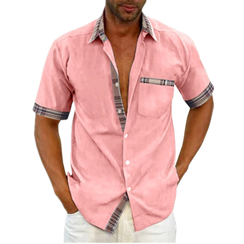 Herren Freizeit Kurzarm Button-Up Hemd mit karierter Akzent Drune