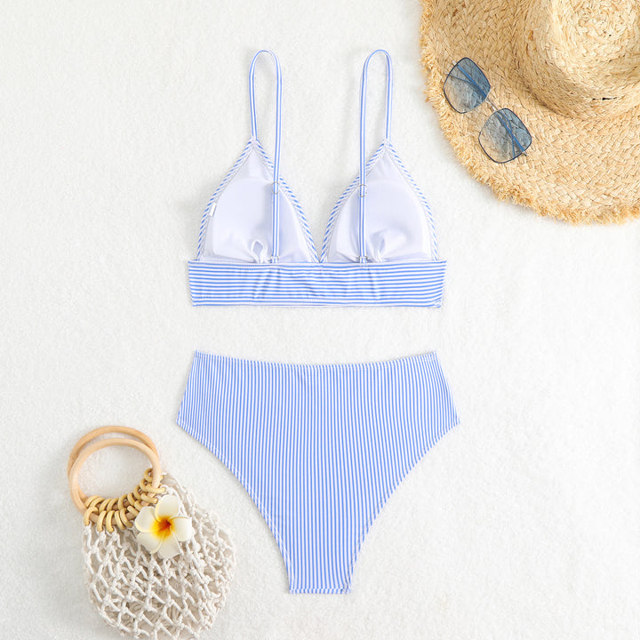 Damen Hochgeschnittener Bikini mit feinen Streifen Drune