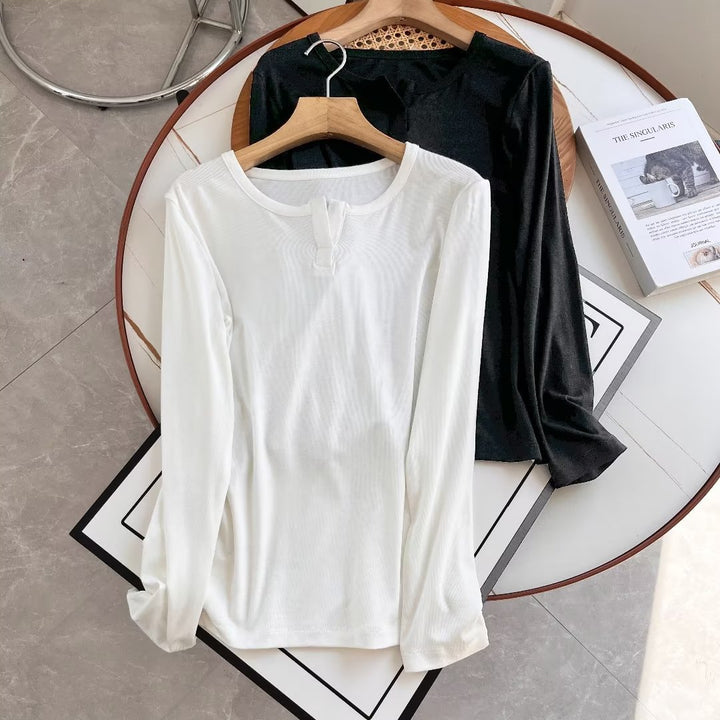 Damen lässiges Langarm-Top mit Knopfleiste Drune