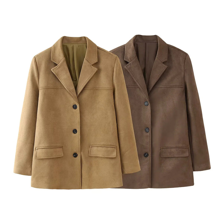 Damen nan kastiger Veloursblazer mit Reverskragen und aufgesetzten Pattentaschen Drune