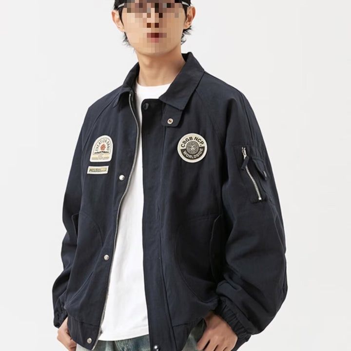 Herren Overshirt-Bomberjacke im Military-Look mit Emblem‑Patches, Ärmeltasche & geripptem Saum Drune