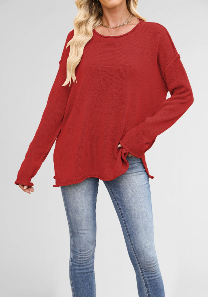 Damen gemütlicher Strickpullover mit weitem Schnitt Drune