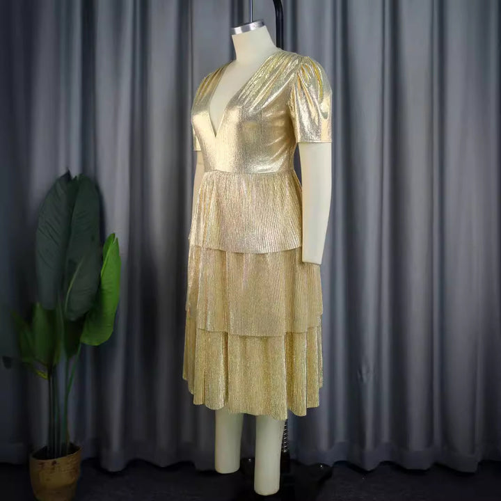 Damen Glänzendes Abendkleid mit voluminösem Rüschendesign Drune