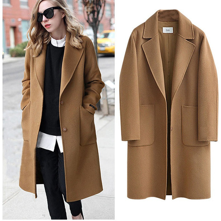 Damen Oversized Wollmix-Mantel mit Reverskragen und aufgesetzten Taschen Drune