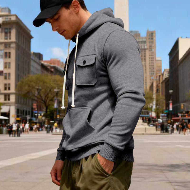 Herren Kapuzenpullover mit Brustklappentasche, Kängurutasche & Rippbündchen Drune