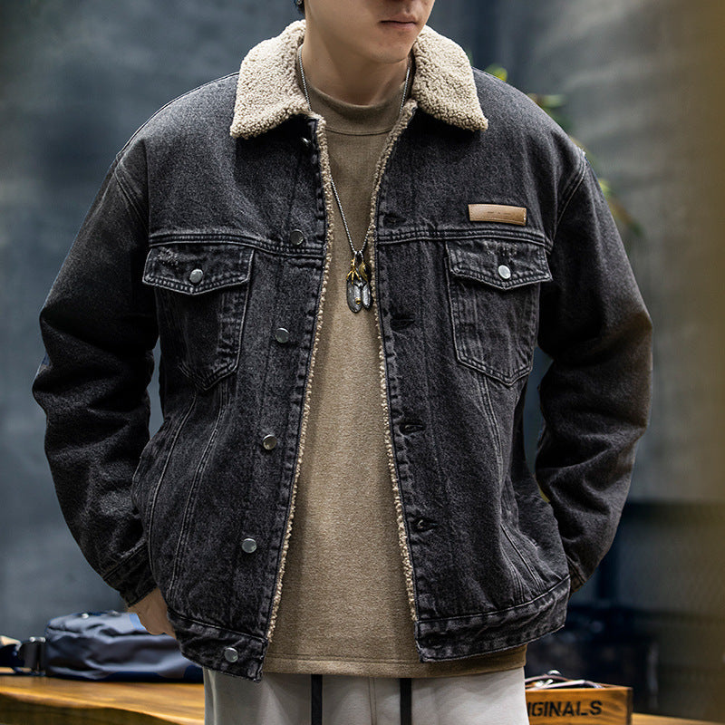 Herren Lässige Jeansjacke mit Teddyfutter Drune