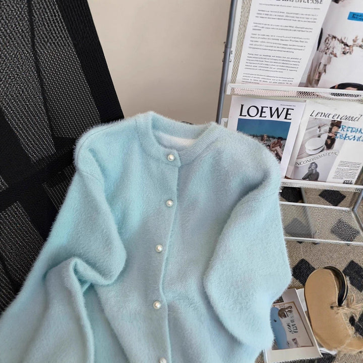 Damen Flauschige Strickjacke mit Knopfleiste Drune
