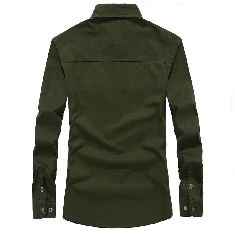Herren nan militärisches Langarmhemd mit Schulterklappen, aufgesetzten Brusttaschen und Stick-Details Drune