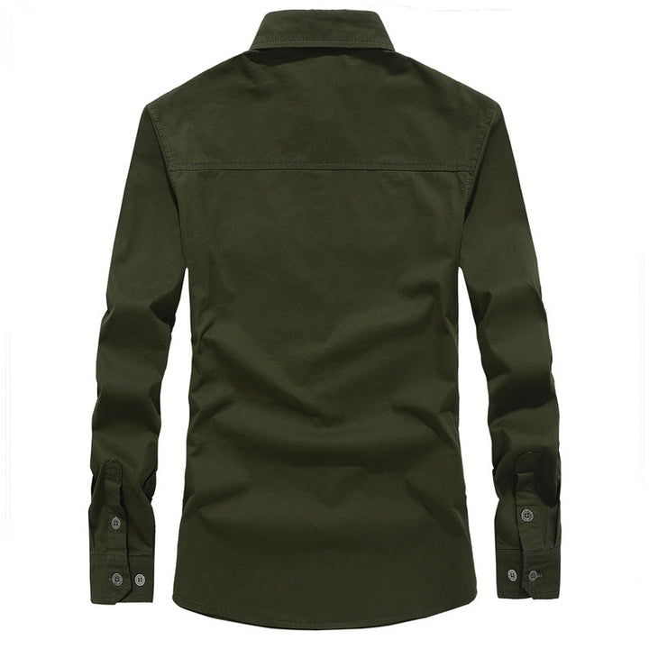 Herren nan militärisches Langarmhemd mit Schulterklappen, aufgesetzten Brusttaschen und Stick-Details Drune