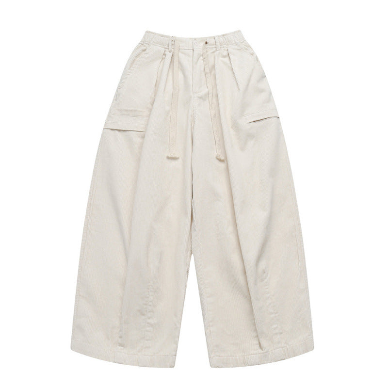 Damen Weite hochtaillierte Cordhose im Culotte‑Schnitt mit Tunnelzug und aufgesetzten Taschen Drune