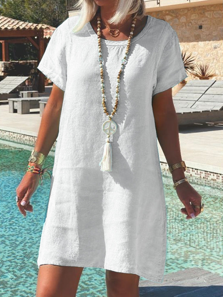 Damen Leichtes Strandkleid aus atmungsaktivem Leinen Drune