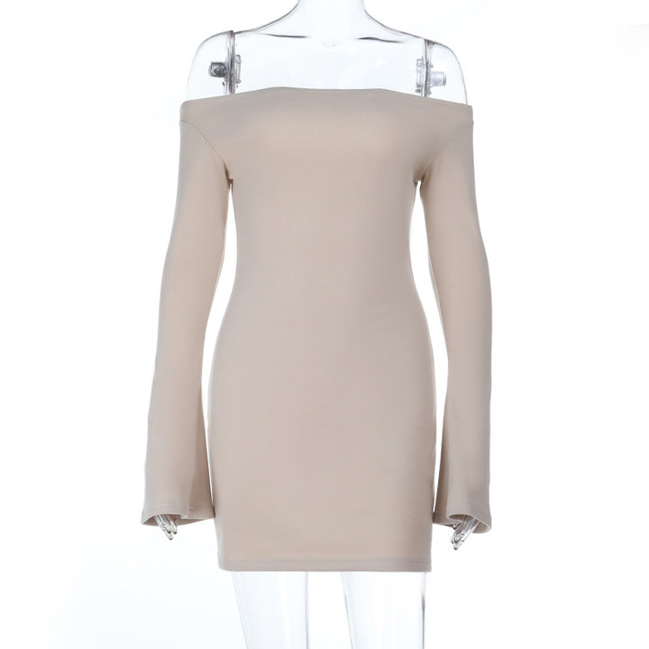 Damen elegantes schulterfreies Minikleid mit langen Ärmeln und figurbetontem Schnitt Drune