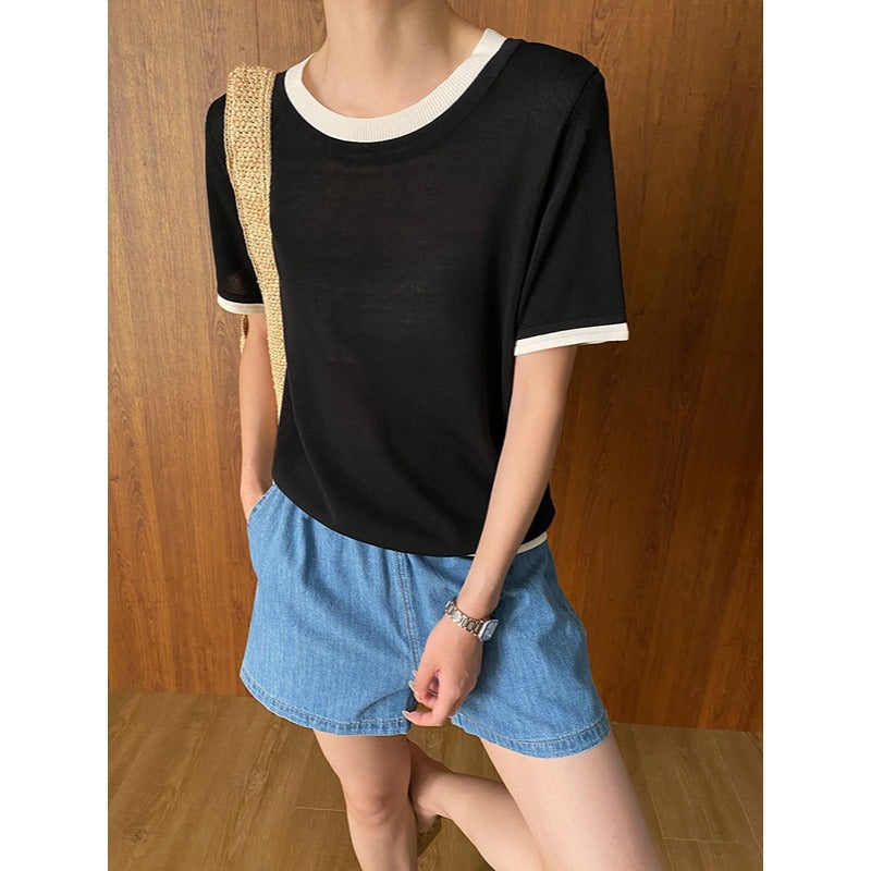 Damen Jeansshorts mit elastischem Bund und weitem Schnitt Drune