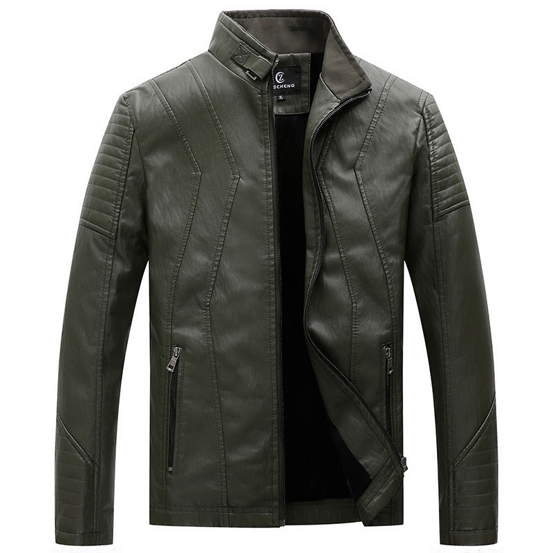 Herren schlankes Kunstleder-Bikerblouson mit Stehkragen, Ziersteppungen und Reißverschlusstaschen Drune