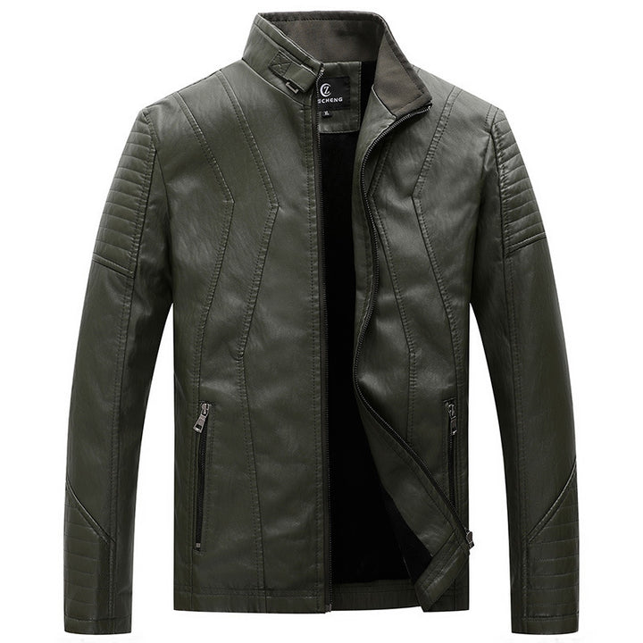 Herren schlankes Kunstleder-Bikerblouson mit Stehkragen, Ziersteppungen und Reißverschlusstaschen Drune