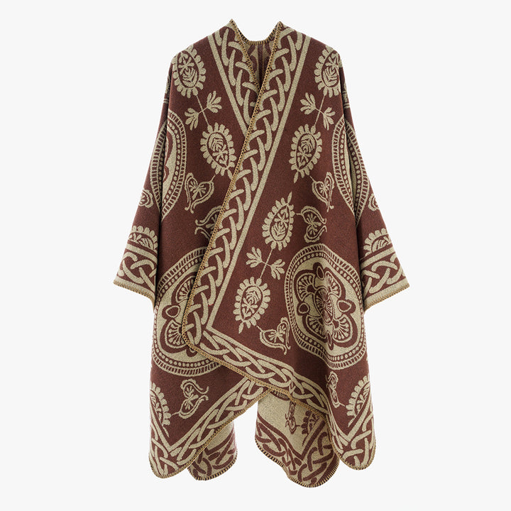 Damen Oversize-Cape mit ornamentalem Jacquard und asymmetrischem Zipfelsaum Drune