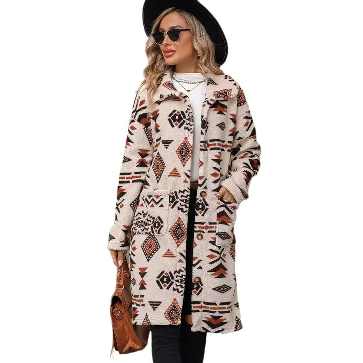 Damen modische Teddyjacke mit einzigartigem geometrischem Muster Drune