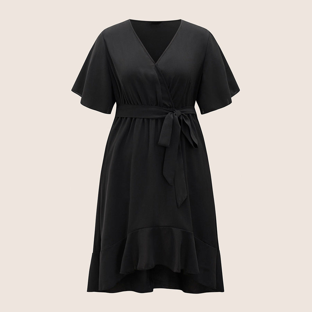 Damen Elegantes Wickelkleid mit asymmetrischem Saum und taillierendem Gürtel Drune