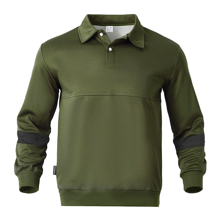 Herren Relaxed Polo-Sweatshirt mit Druckknopf-Blende und Kontrastarmdetails Drune