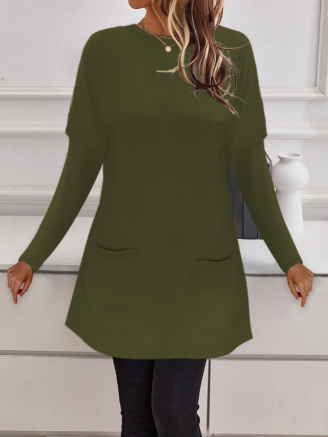 Damen Longline Feinstrick-Tunika mit Rundhalsausschnitt und aufgesetzten Taschen Drune