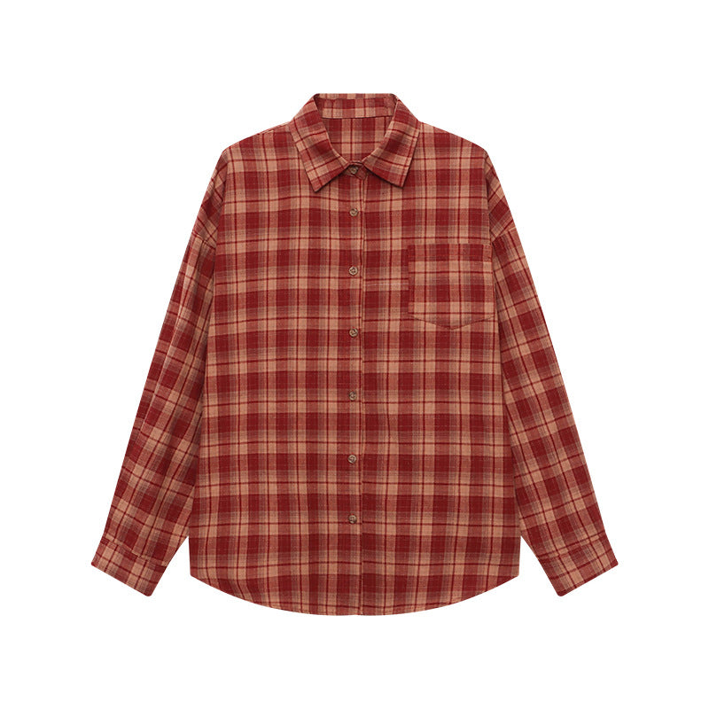 Damen lässige Karobluse mit lockerer Silhouette und praktischen Knopfdetails Drune