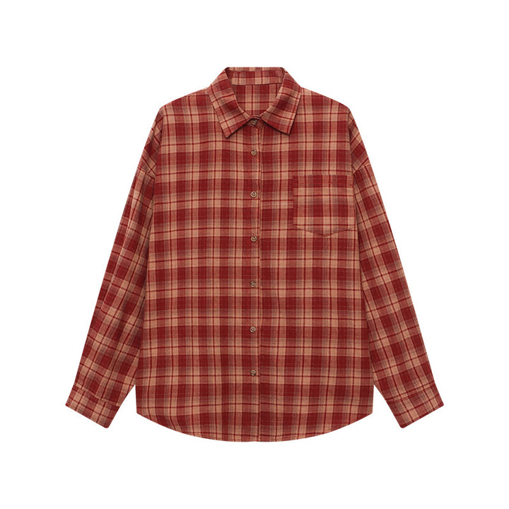 Damen lässige Karobluse mit lockerer Silhouette und praktischen Knopfdetails Drune
